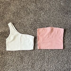 SHEIN white one-strap tank top/ crop top & SHEIN pink tube top